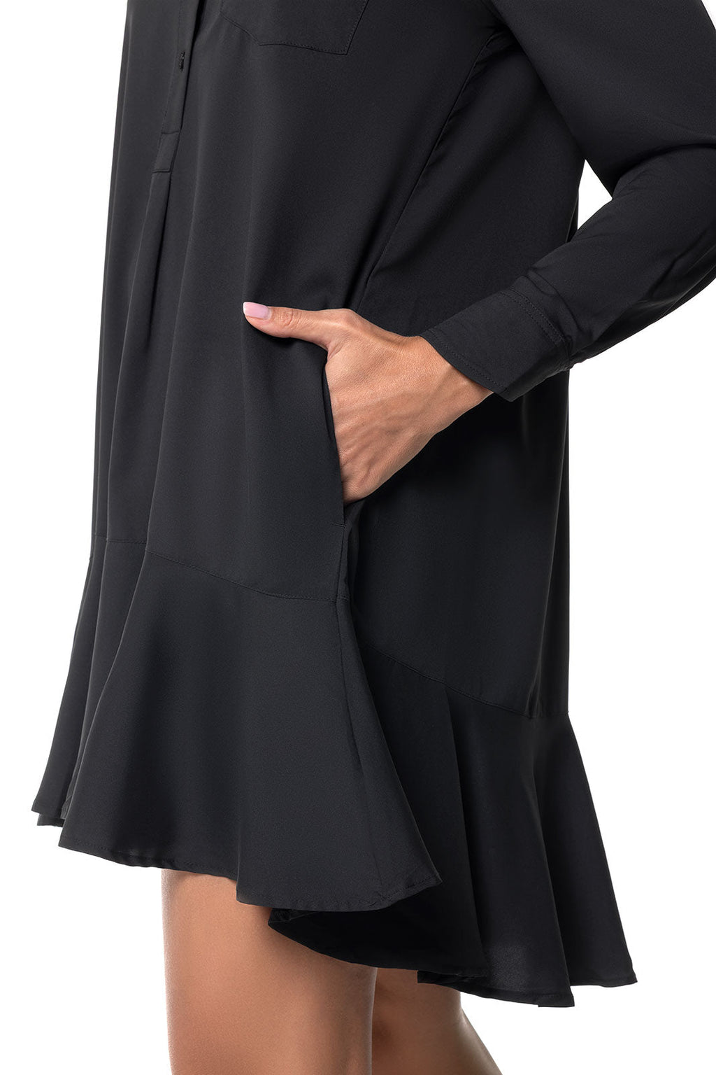 Castaneda | Women's Flared Shirt Dress with Long Sleeves | Black