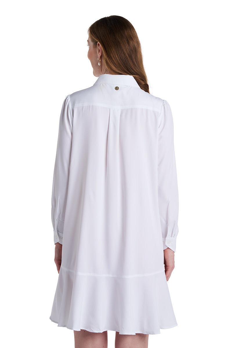 Castaneda | Women's Flared Shirt Dress with Long Sleeves | White