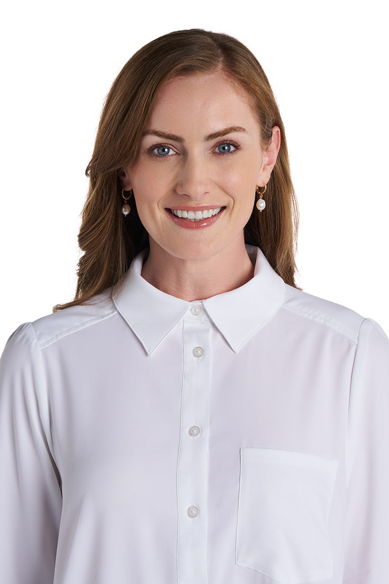 Castaneda | Women's Flared Shirt Dress with Long Sleeves | White