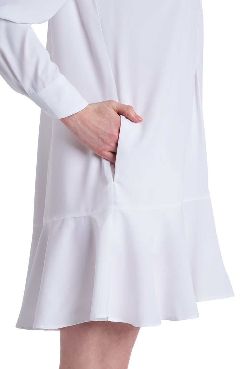 Castaneda | Women's Flared Shirt Dress with Long Sleeves | White
