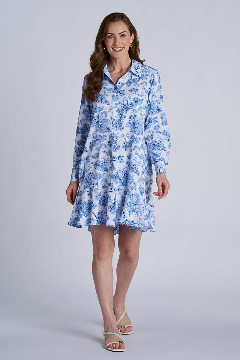 Castaneda | Women's Flared Shirt Dress with Long Sleeves | Periwinkle Isla Bonita