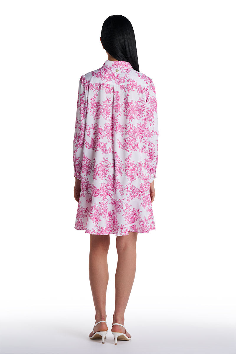 Castaneda | Women's Flared Shirt Dress with Long Sleeves | Fuchsia Bouquet