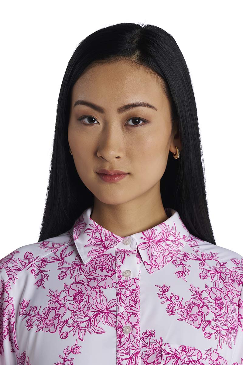 Castaneda | Women's Flared Shirt Dress with Long Sleeves | Fuchsia Bouquet
