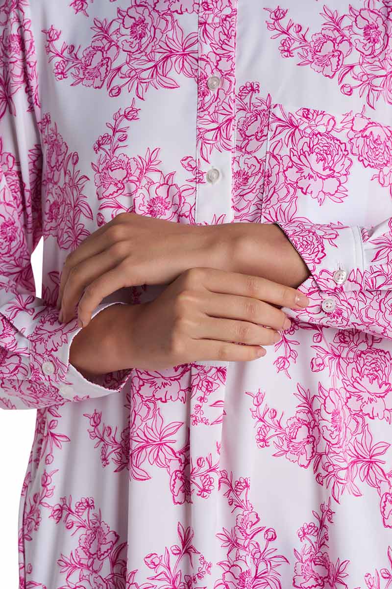 Castaneda | Women's Flared Shirt Dress with Long Sleeves | Fuchsia Bouquet