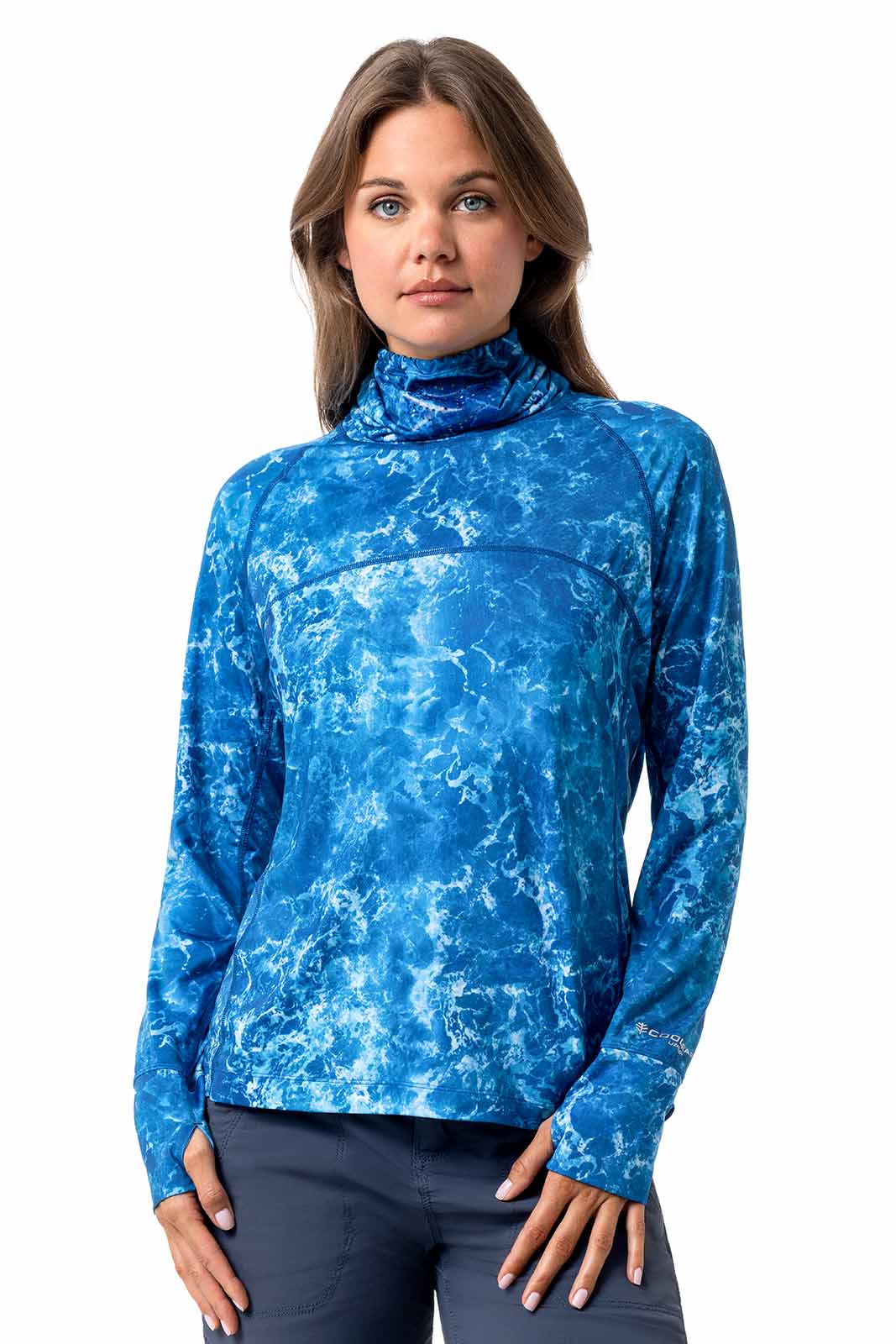 Paros | Women's Vented Fishing T-Shirt | Blue Water Print