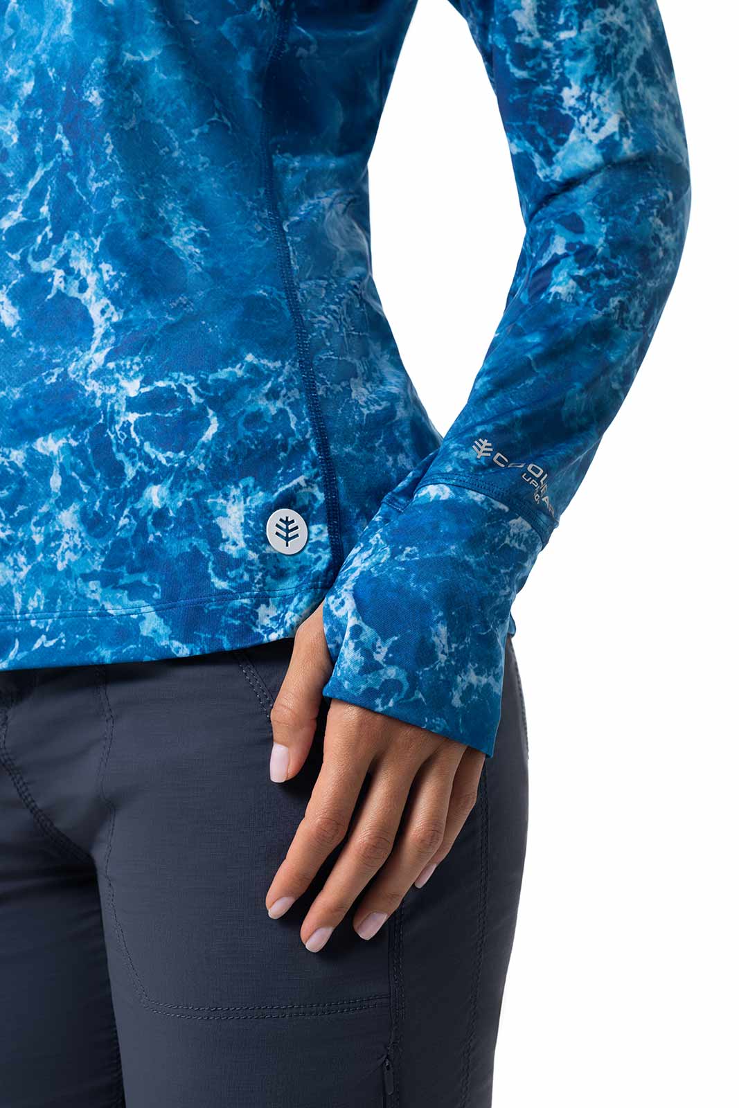 Paros | Women's Vented Fishing T-Shirt | Blue Water Print