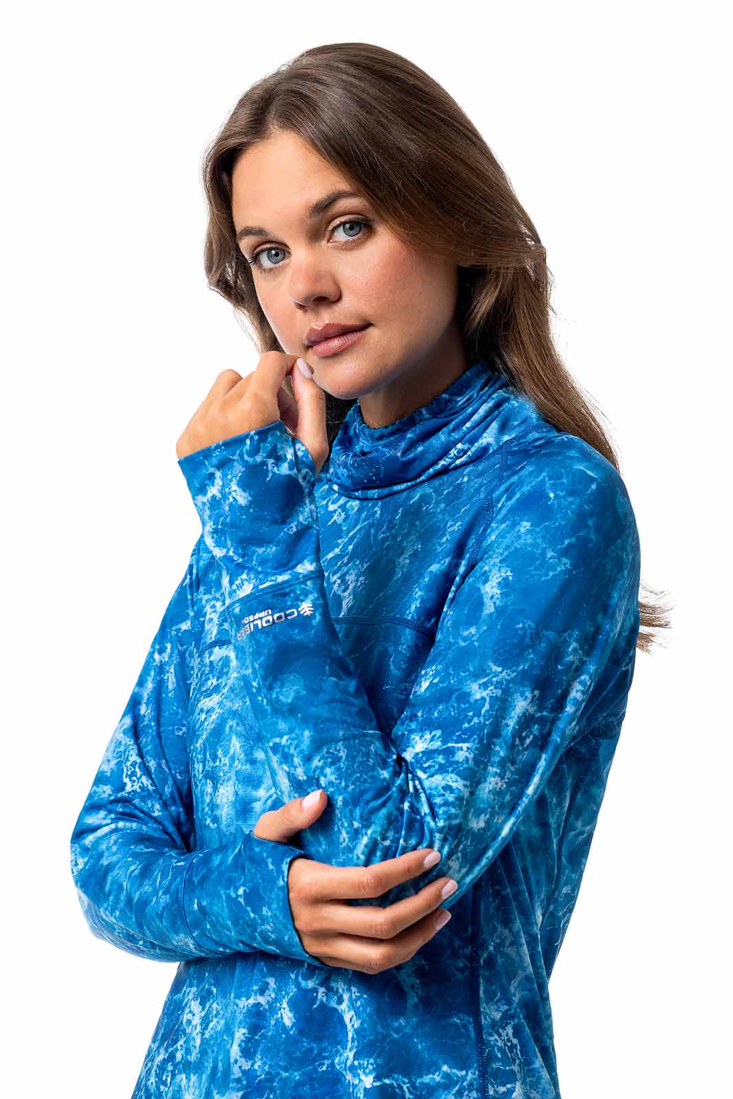 Paros | Women's Vented Fishing T-Shirt | Blue Water Print