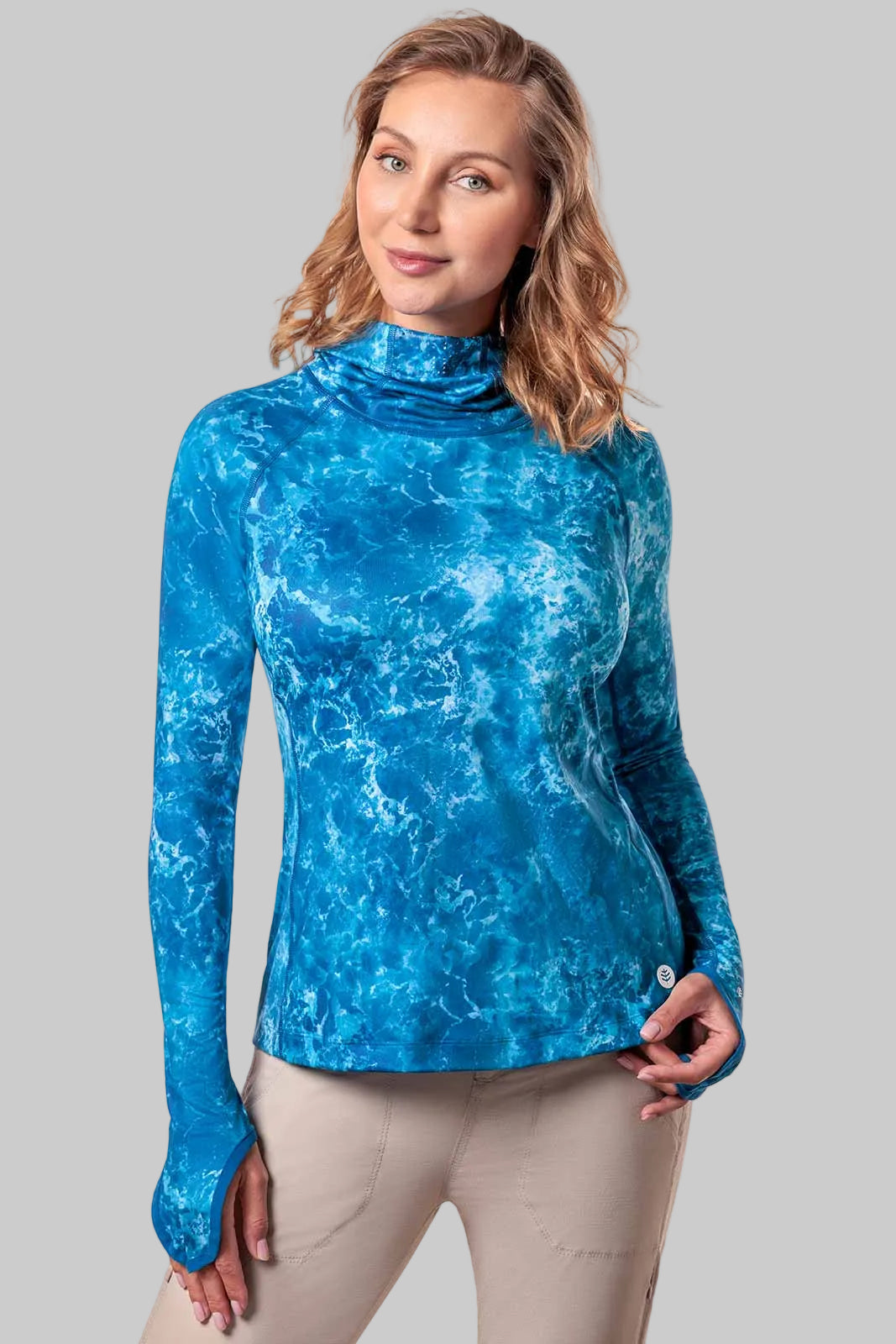 Coolibar Women's Paros Vented Fishing Hoodie, Blue Water Print