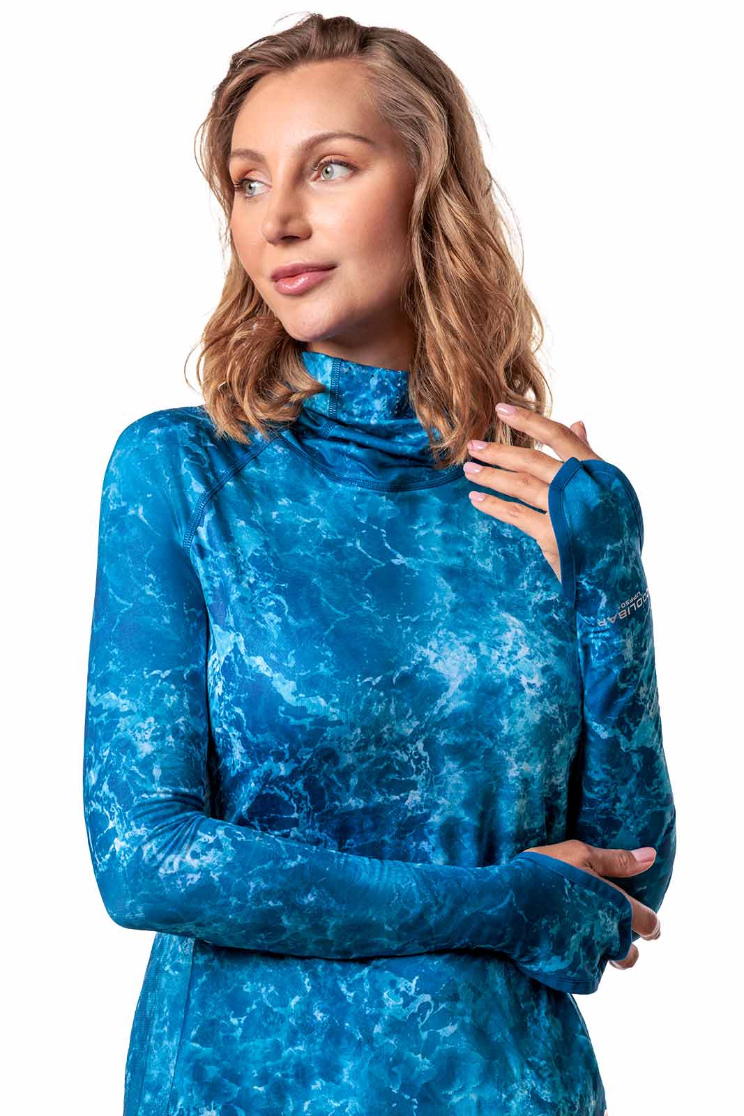 Coolibar Women's Paros Vented Fishing Hoodie, Blue Water Print