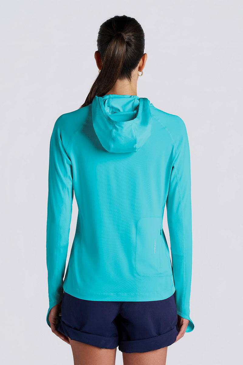 Paros | Women's Vented Fishing Hoodie | Coolibar Blue