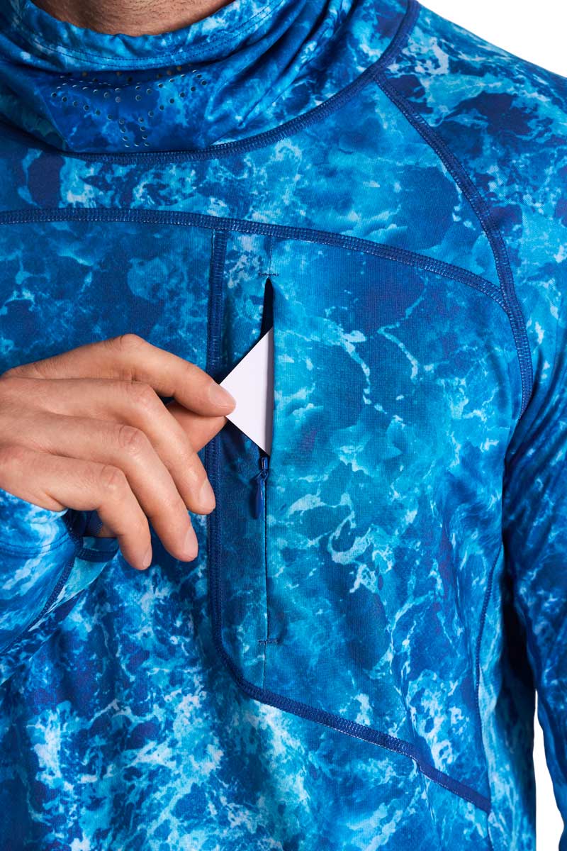 Andros | Men's Vented Fishing T-Shirt | Blue Water Print