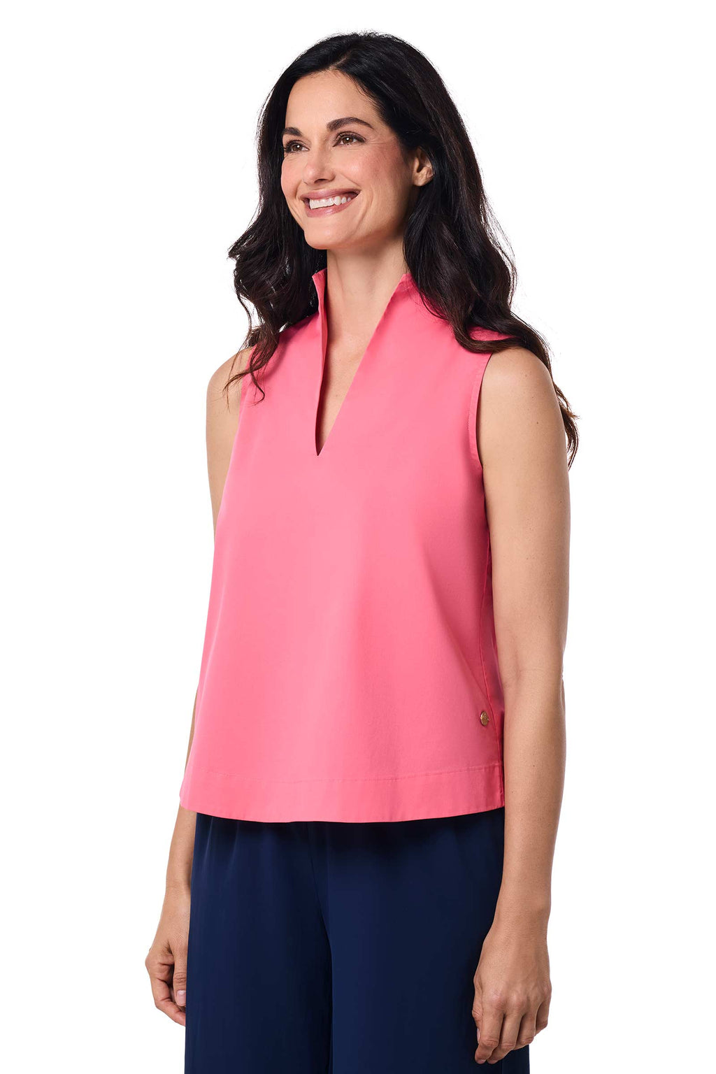 Coolibar Women Cape Coral Stand Collar Top UPF50+ Lightweight Stretch Twill Ideal For Sun Safe Everyday Wear