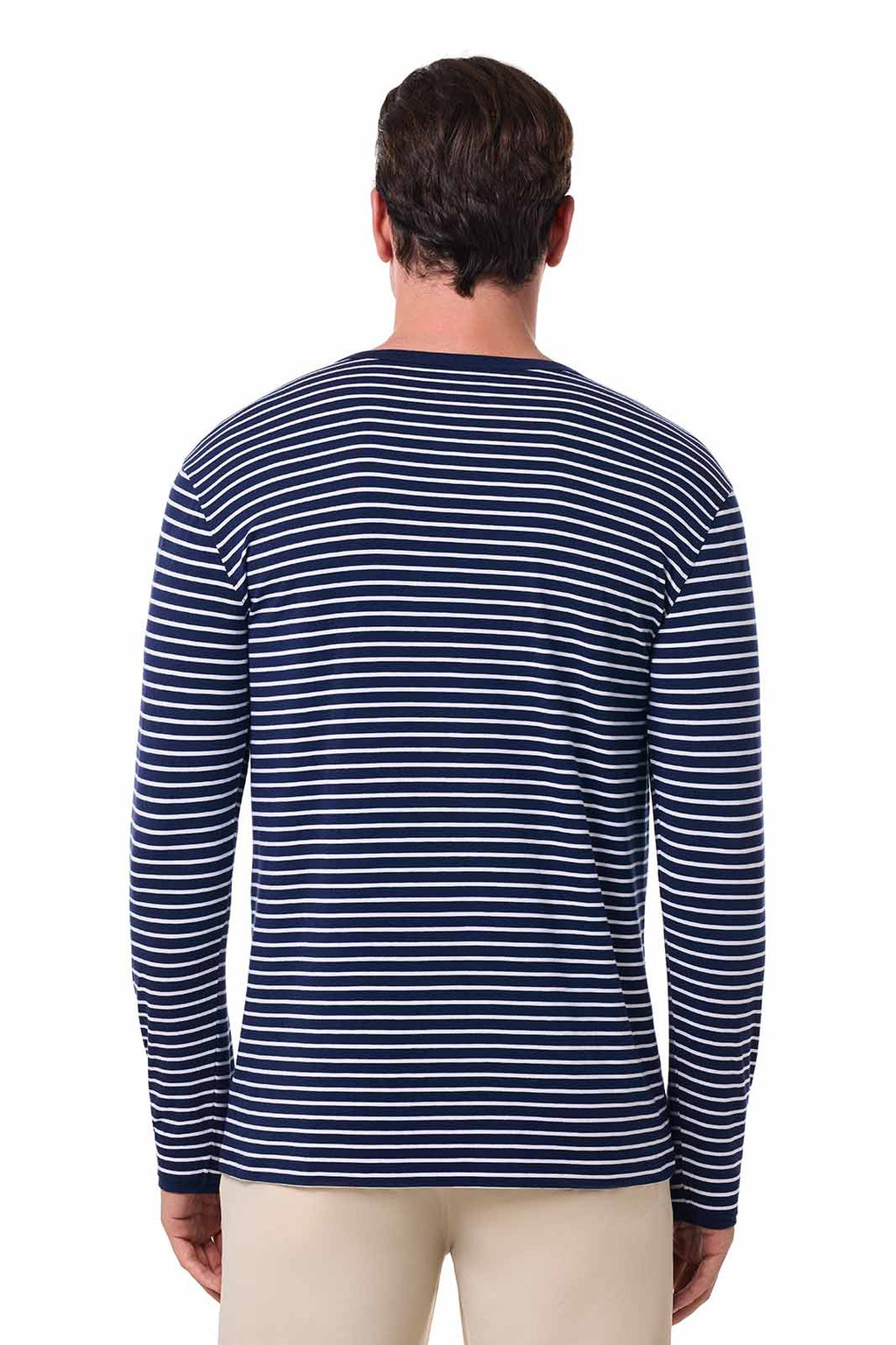 Hallandale | Men's Long Sleeve Henley T-Shirt | Navy/White Stripe