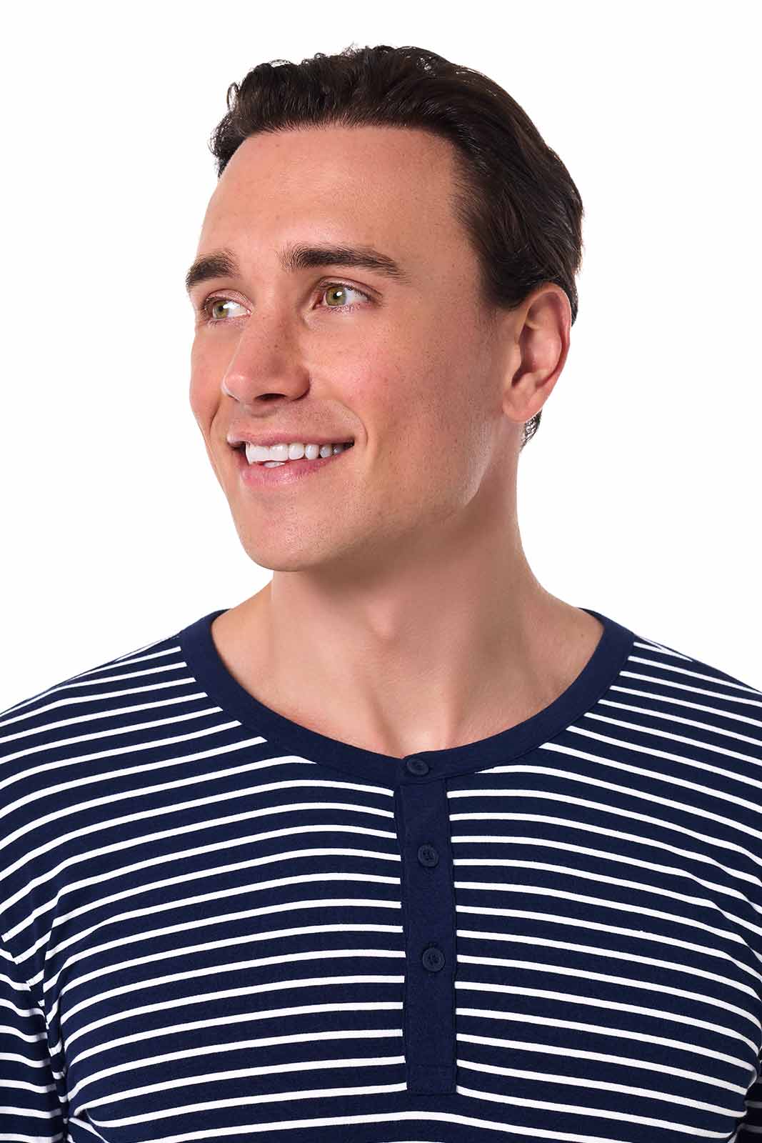 Hallandale | Men's Long Sleeve Henley T-Shirt | Navy/White Stripe