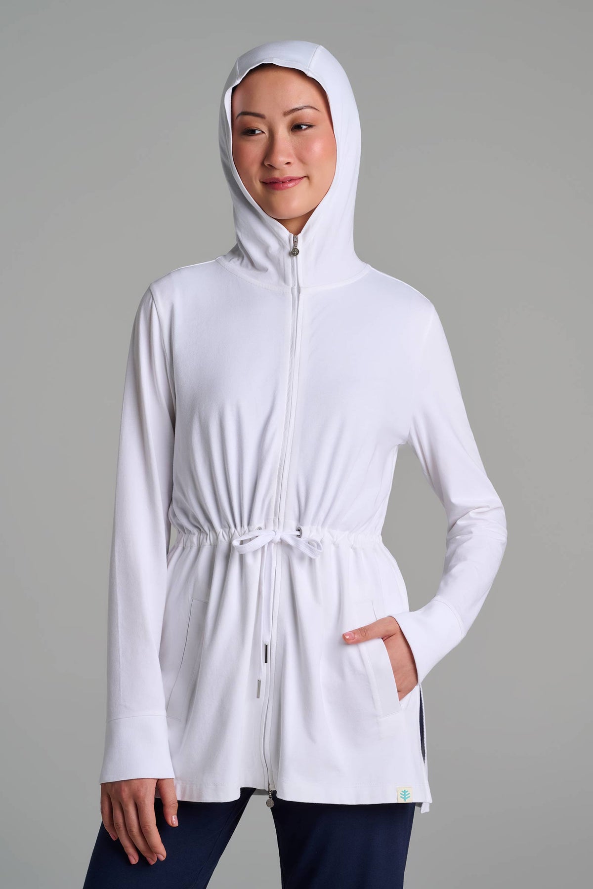 Coolibar Women's Waterfront Hoodie with Adjustable Waist, White