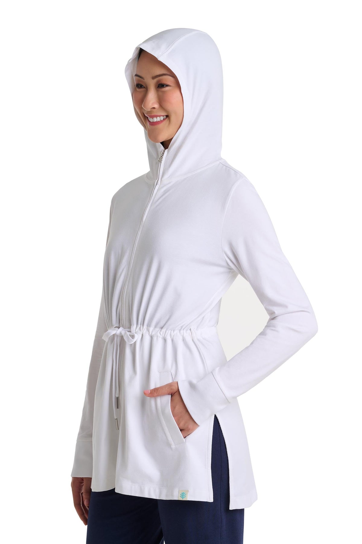Coolibar Women's Waterfront Hoodie with Adjustable Waist, White