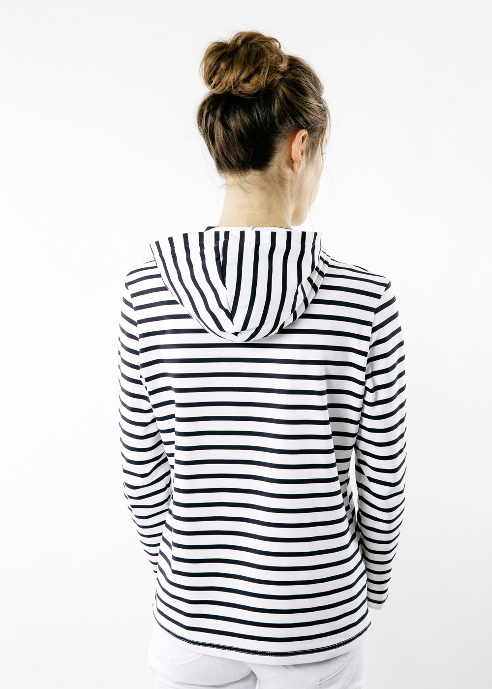 Saint James PLOUGASTEL II - Striped Hoodie Jacket in Stretch Fabric with UV Protection (WHITE / NAVY)