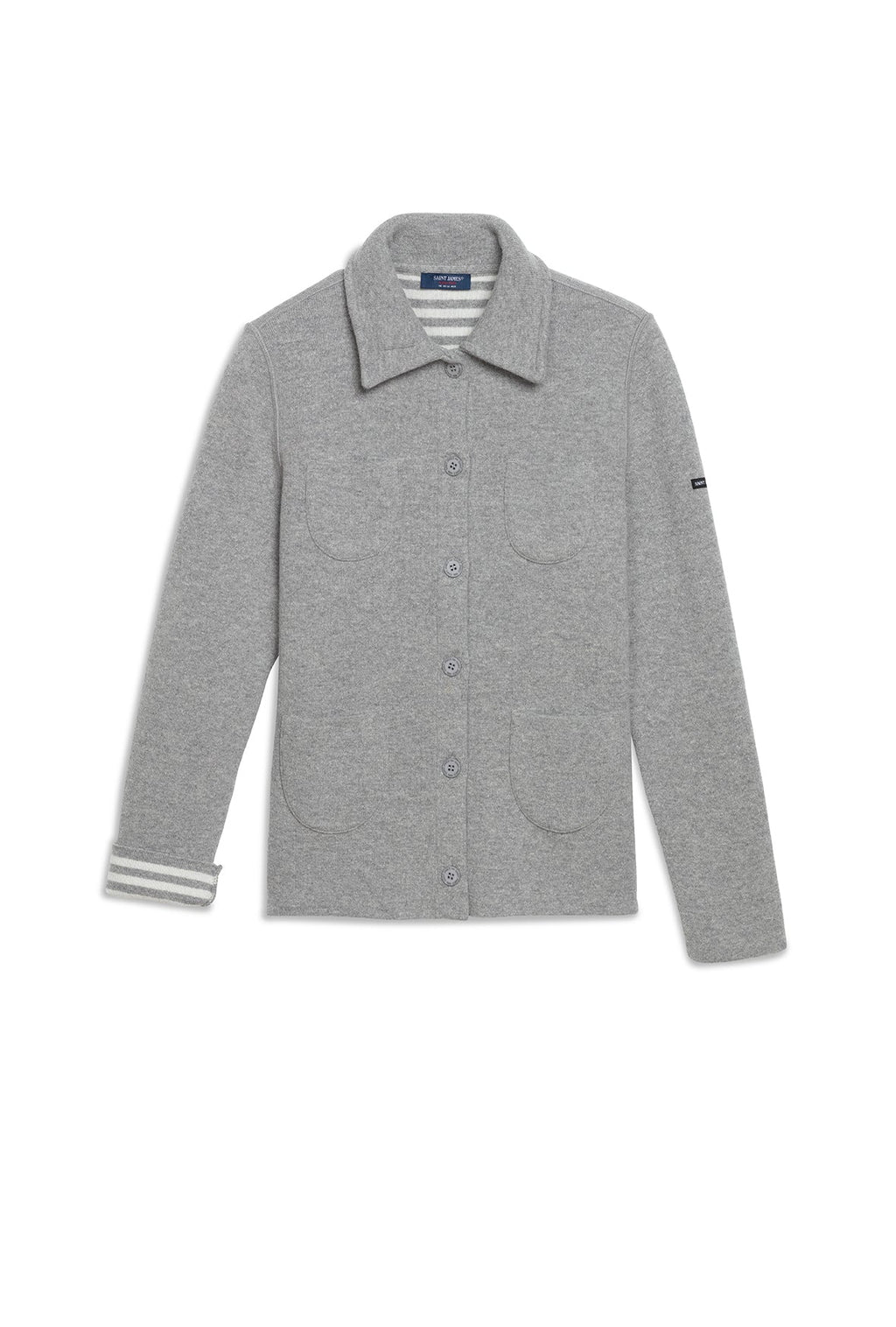 Saint James NASHVILLE - Short Buttoned Jacket with Patch Pockets for Women (LIGHT GREY / WINTER WHITE)