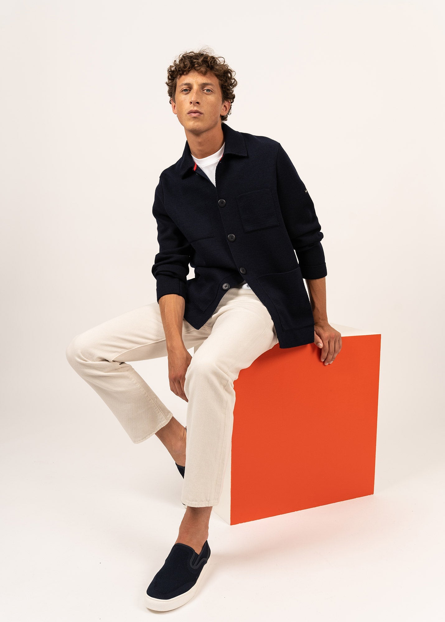 Saint James CORK II - Ponte Knit Wool Jacket With Buttons for Men (NAVY)