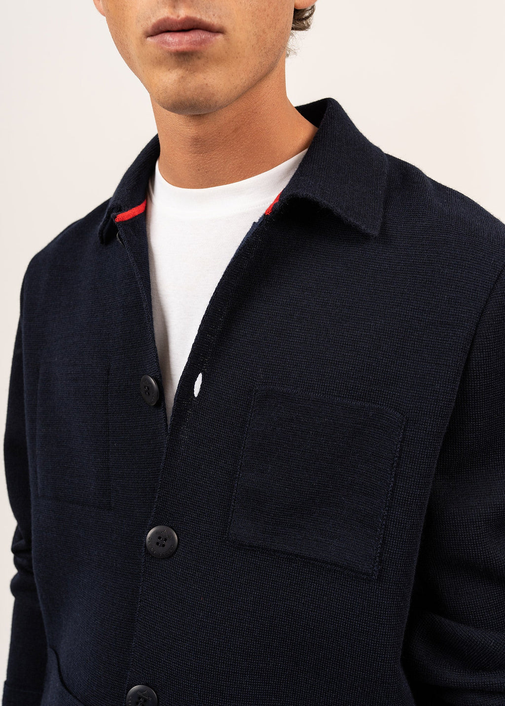 Saint James CORK II - Ponte Knit Wool Jacket With Buttons for Men (NAVY)