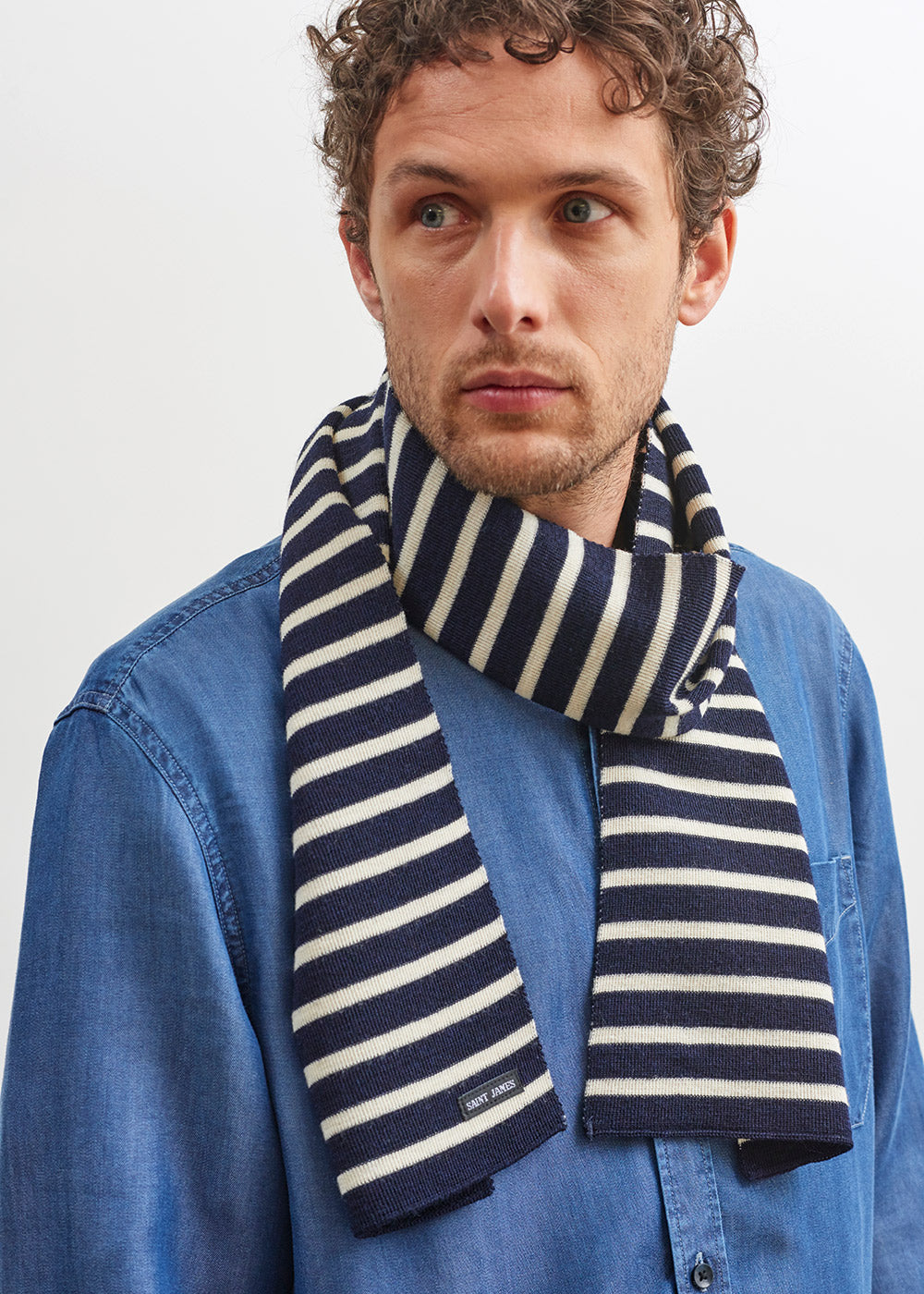 Saint James DUGUAY - Striped Scarf in Comfortable Wool Blend (NAVY / IVORY)
