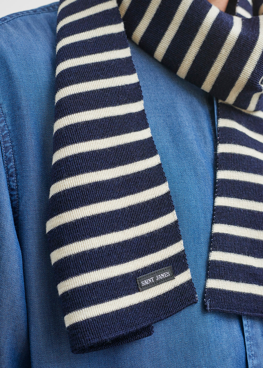 Saint James Duguay Striped Scarf In Comfortable Wool Blend Navy Ivory