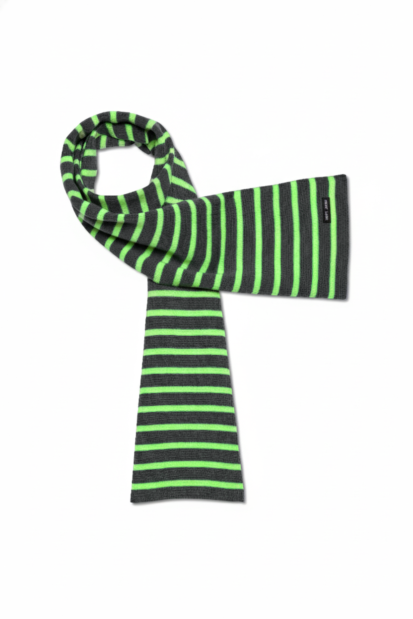 Saint James STRIPED SCARF – 100% Wool (GRAY / NEON GREEN)