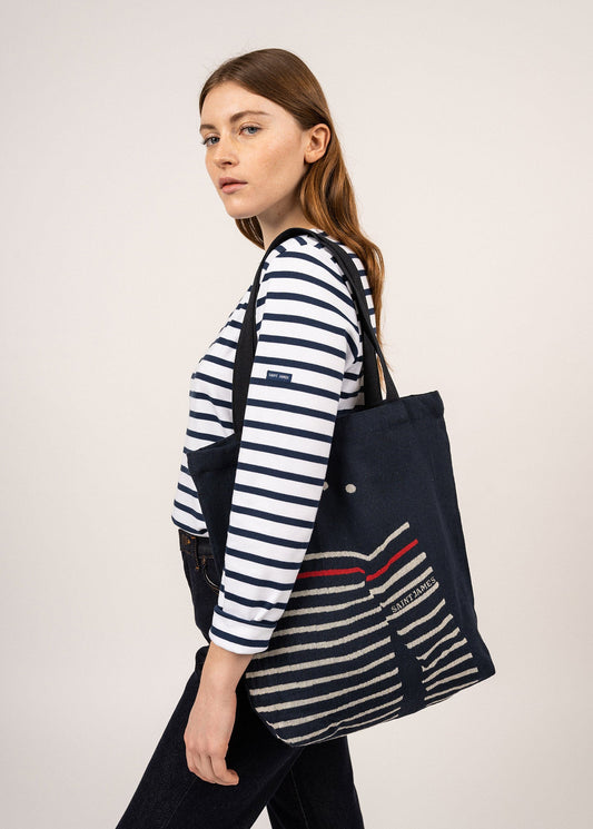 Saint James Striped Tote Bag Tote Bag In Recycled Cotton Navy Ecru
