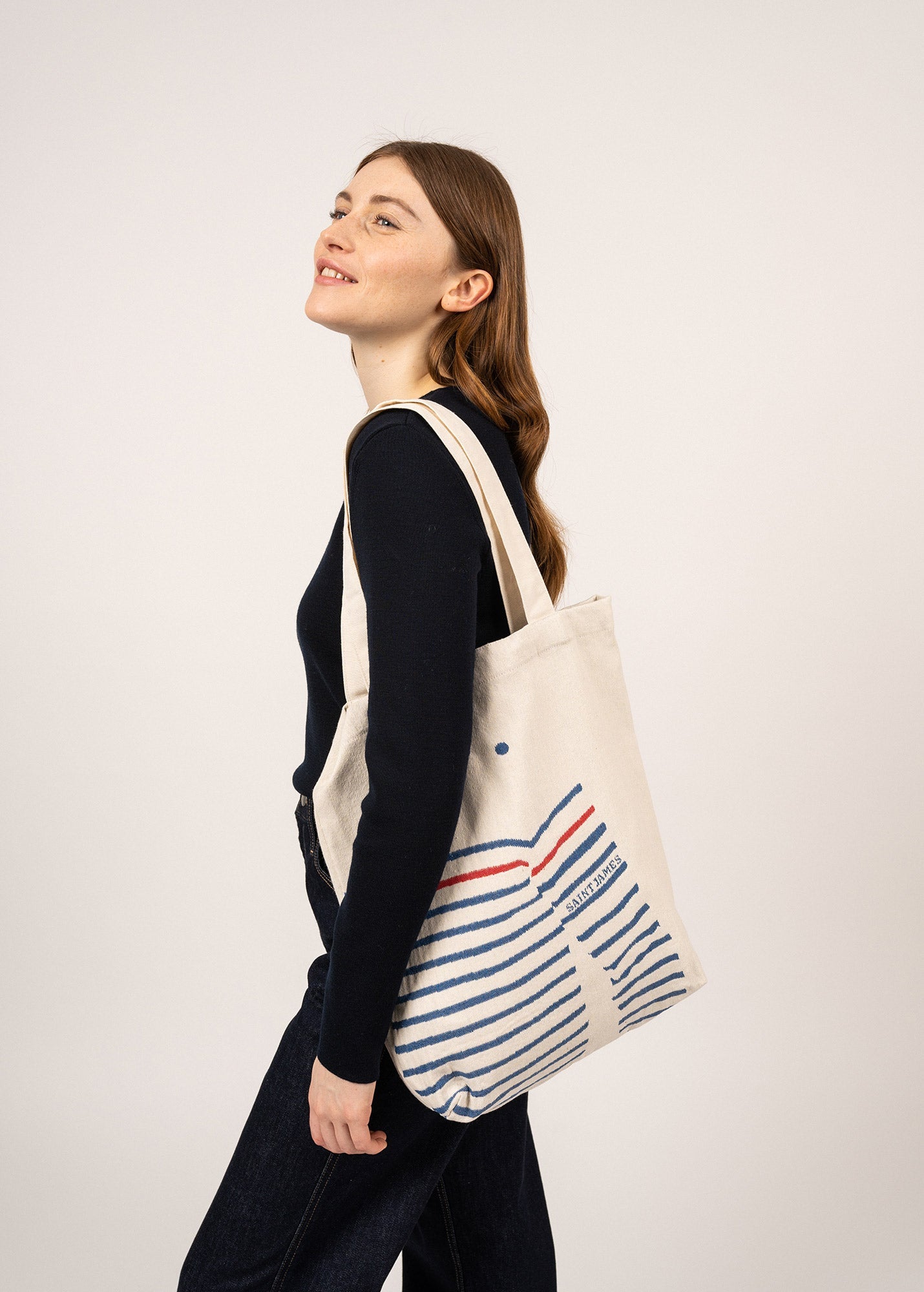 Saint James STRIPED TOTE BAG - Tote Bag in Recycled Cotton (ECRU / ROYAL BLUE)