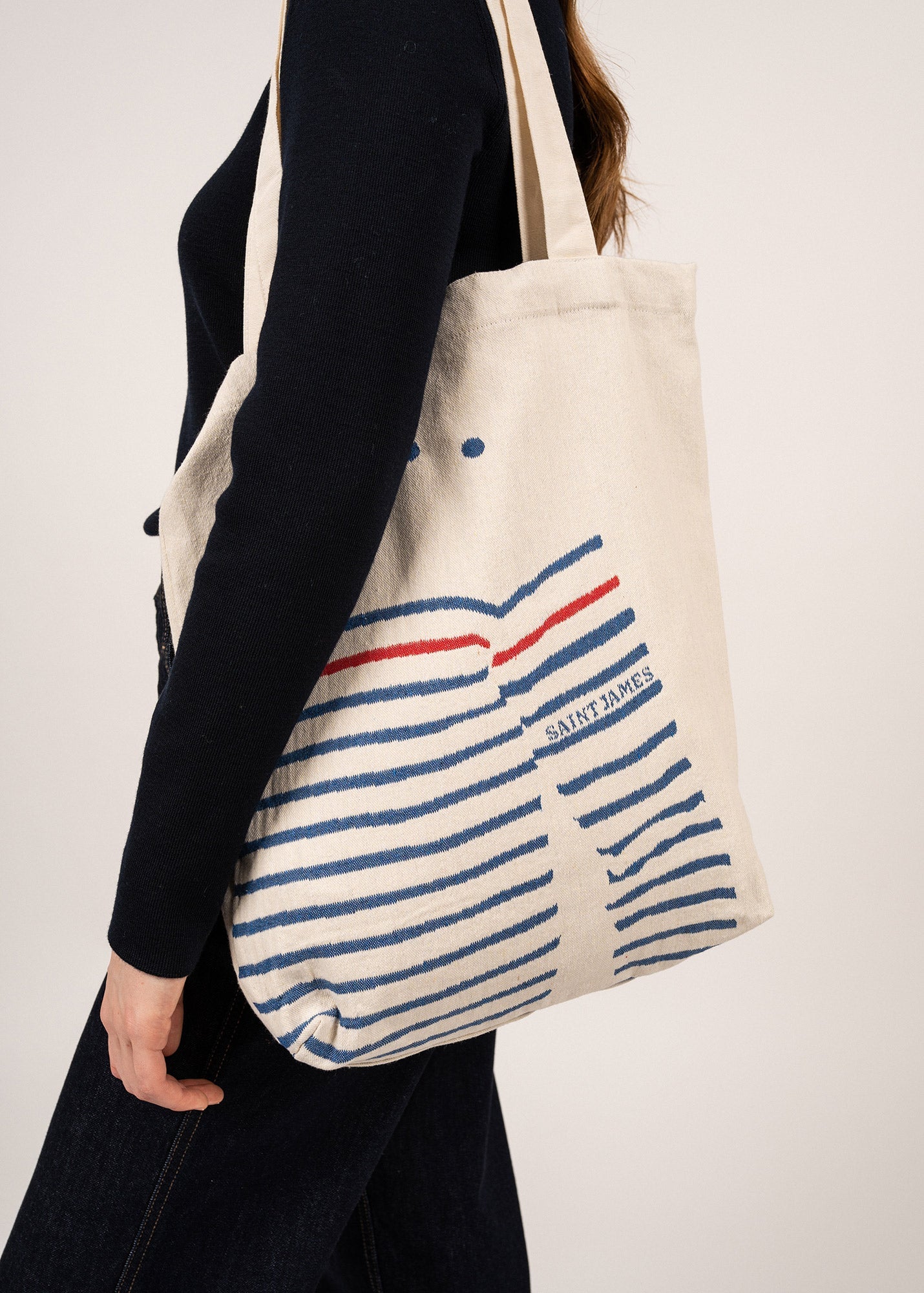 Saint James STRIPED TOTE BAG - Tote Bag in Recycled Cotton (ECRU / ROYAL BLUE)