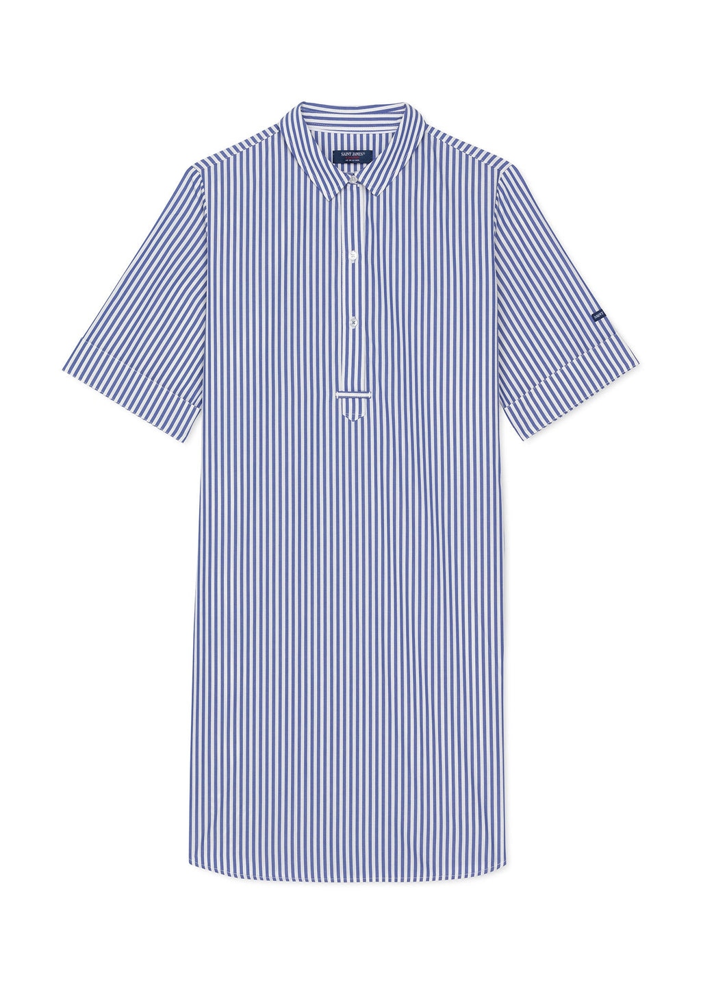 Saint James LEONIE - Pinstriped Shirt Dress in Organic Cotton (WHITE / BLUE)