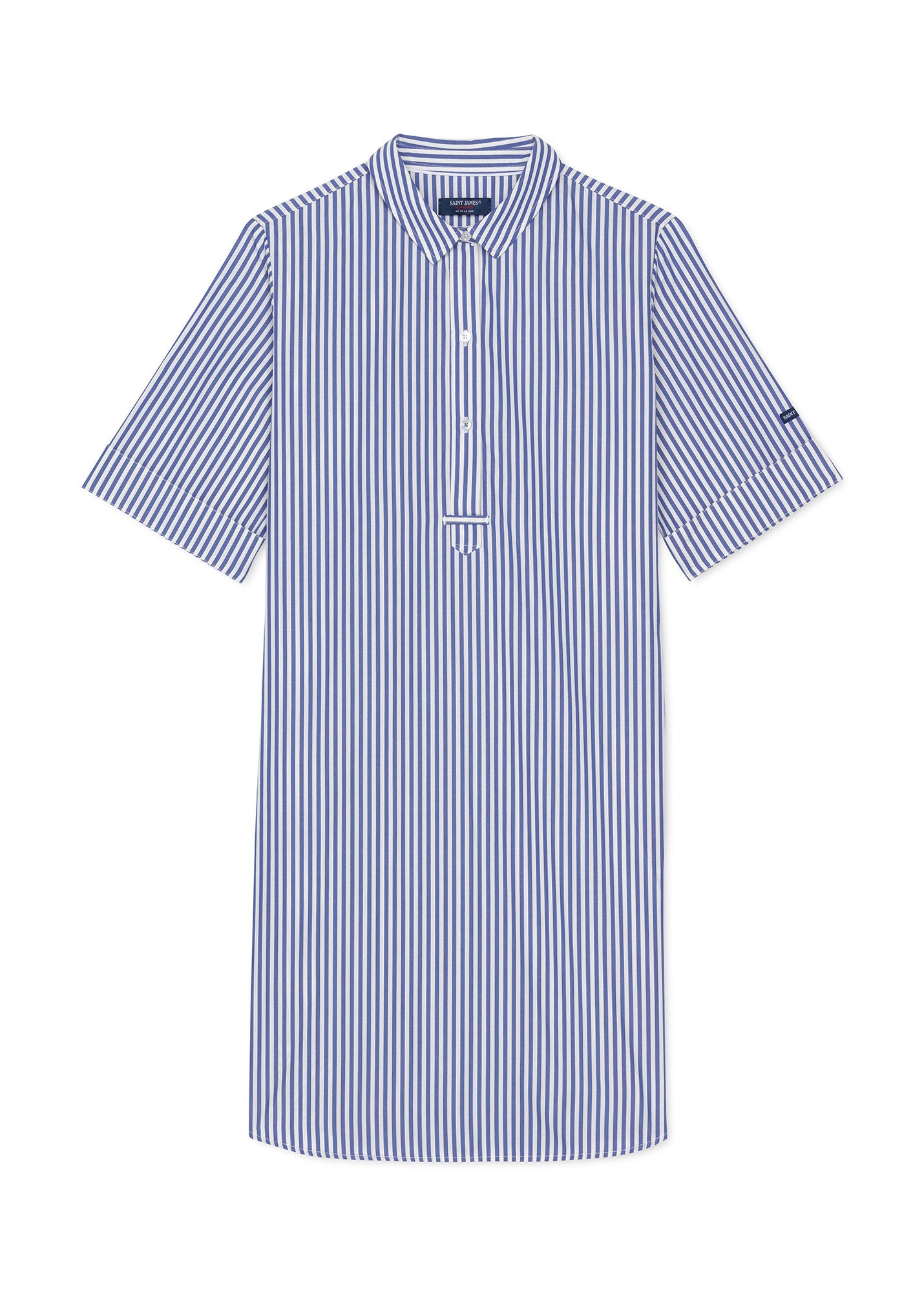 Saint James LEONIE - Pinstriped Shirt Dress in Organic Cotton (WHITE / BLUE)