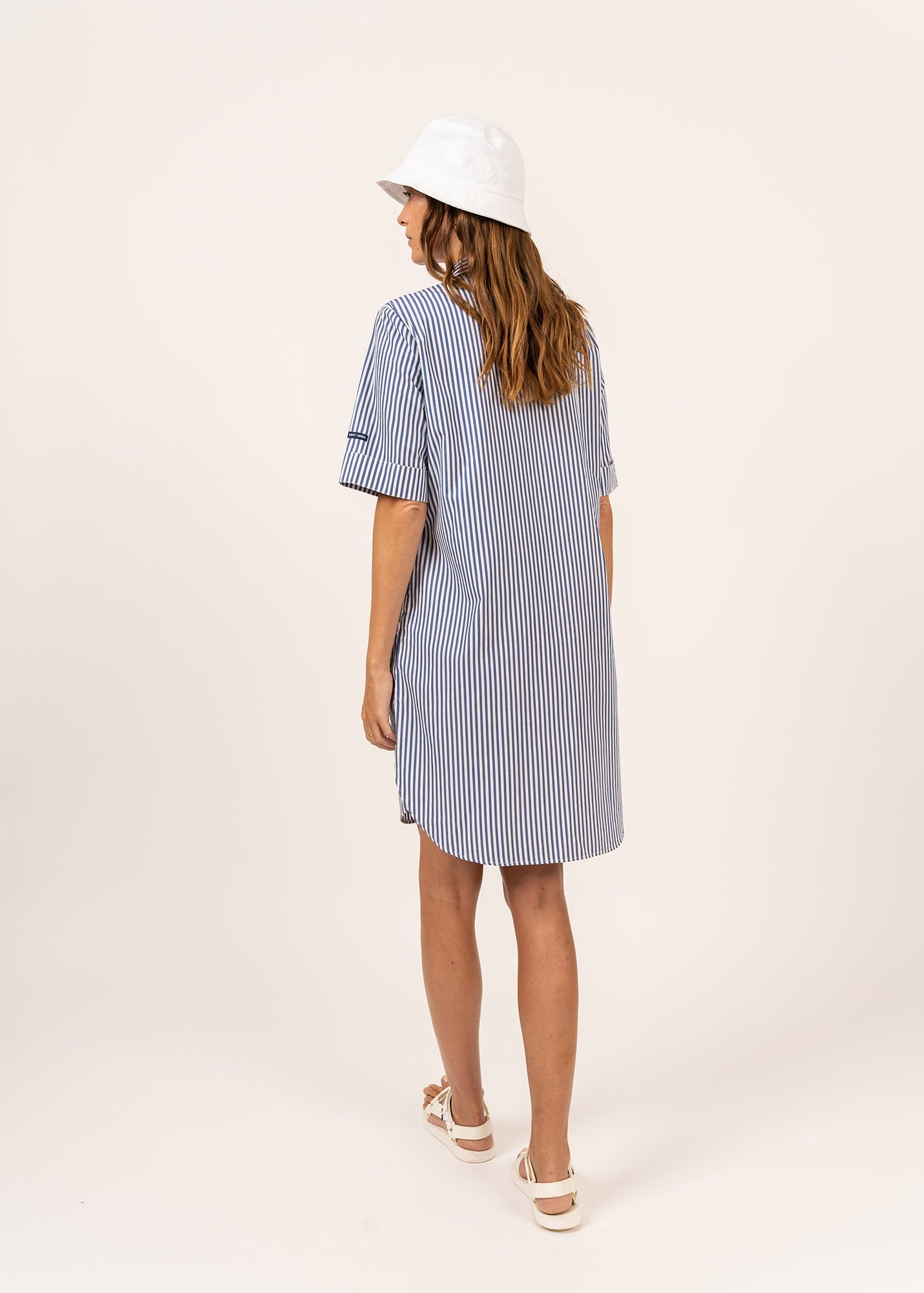 Saint James LEONIE - Pinstriped Shirt Dress in Organic Cotton (WHITE / BLUE)