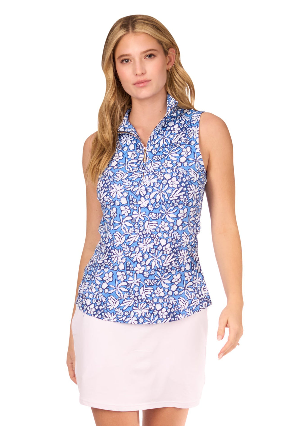 Cabana Life 1/4 Zip Sleeveless Sport Top, Seaside Floral