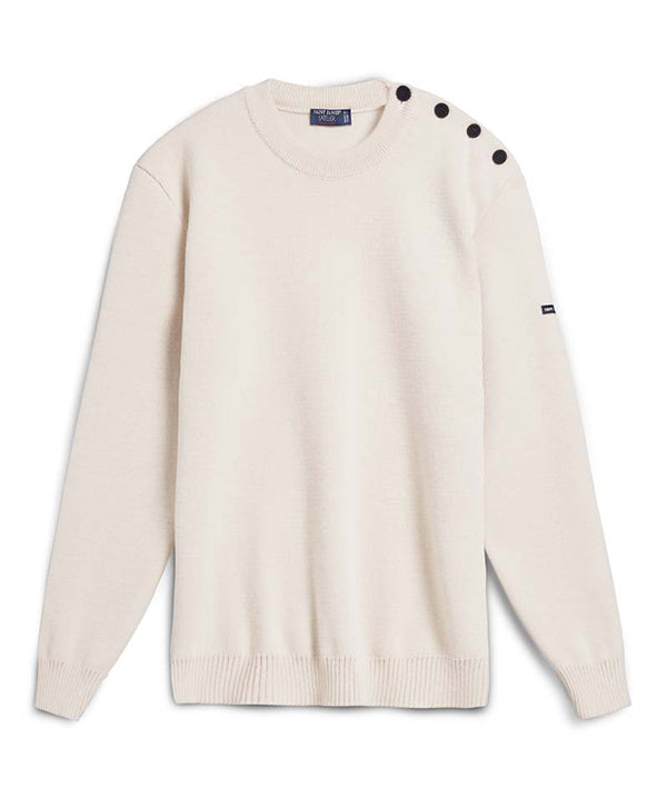 Saint James Cancale Wool Fisherman Sweater With Button Shoulder Loose Fit Ecru