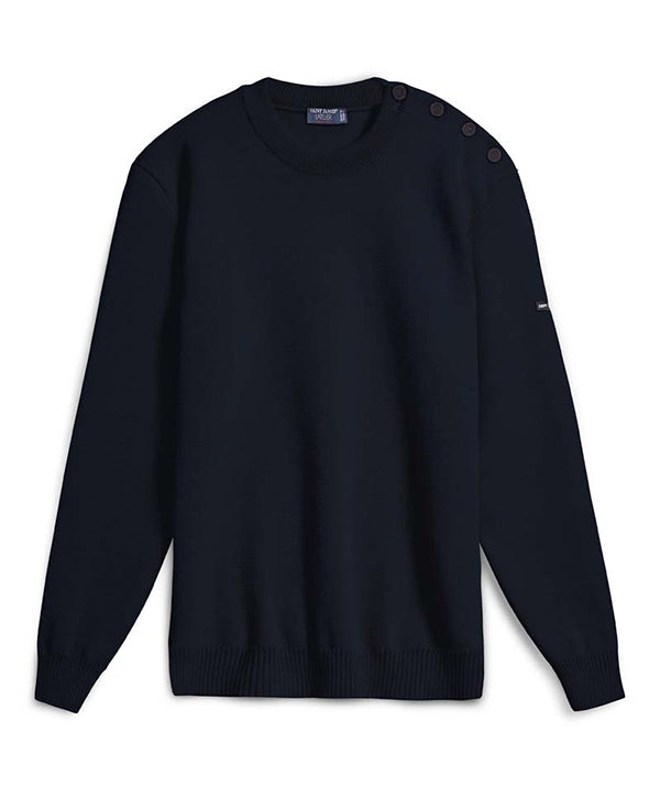 Saint James Cancale Wool Fisherman Sweater With Button Shoulder Loose Fit Black
