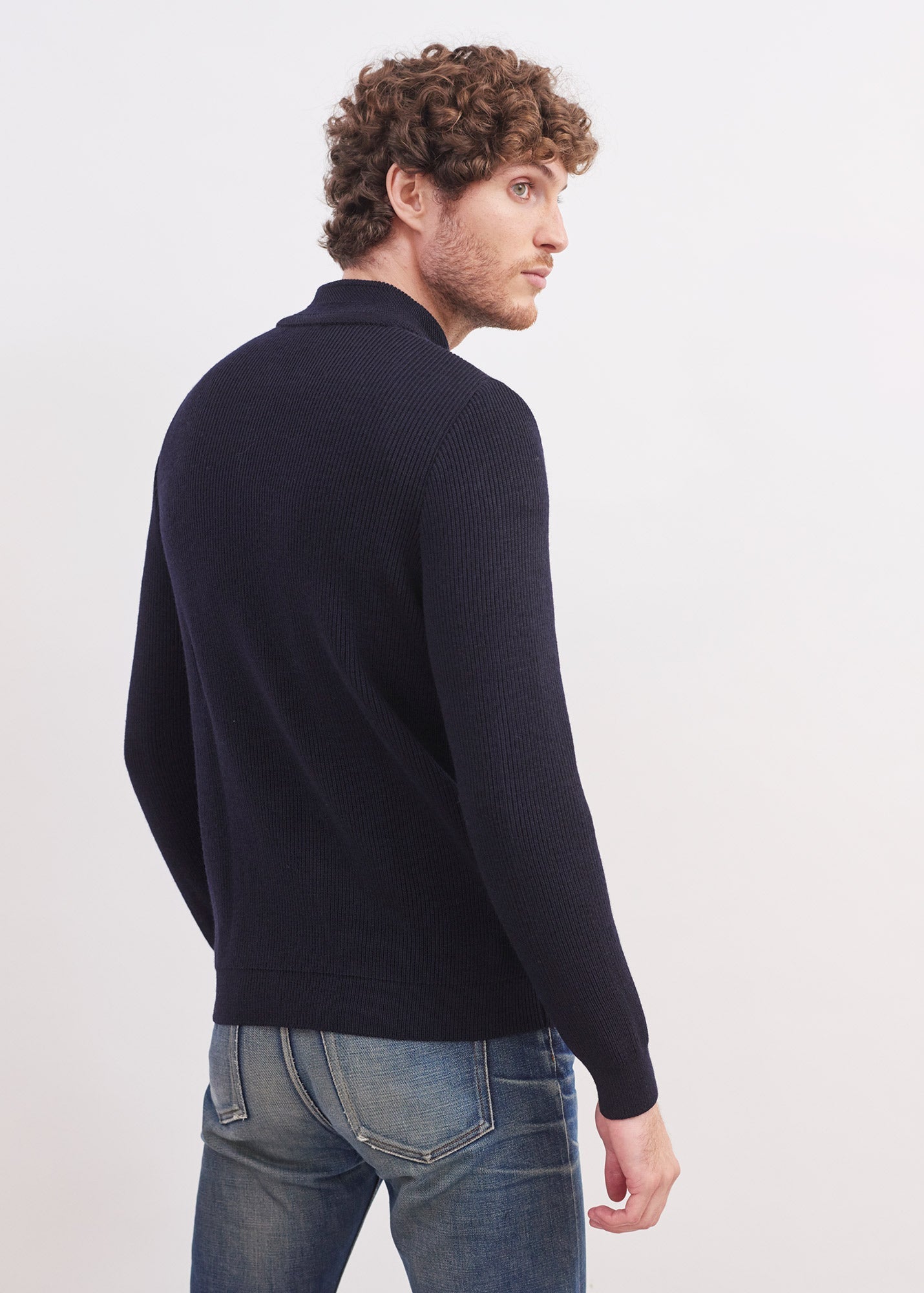 Saint James Bourboule Buttoned High Collar Sweater For Men Comfort Fit 100% Wool Navy