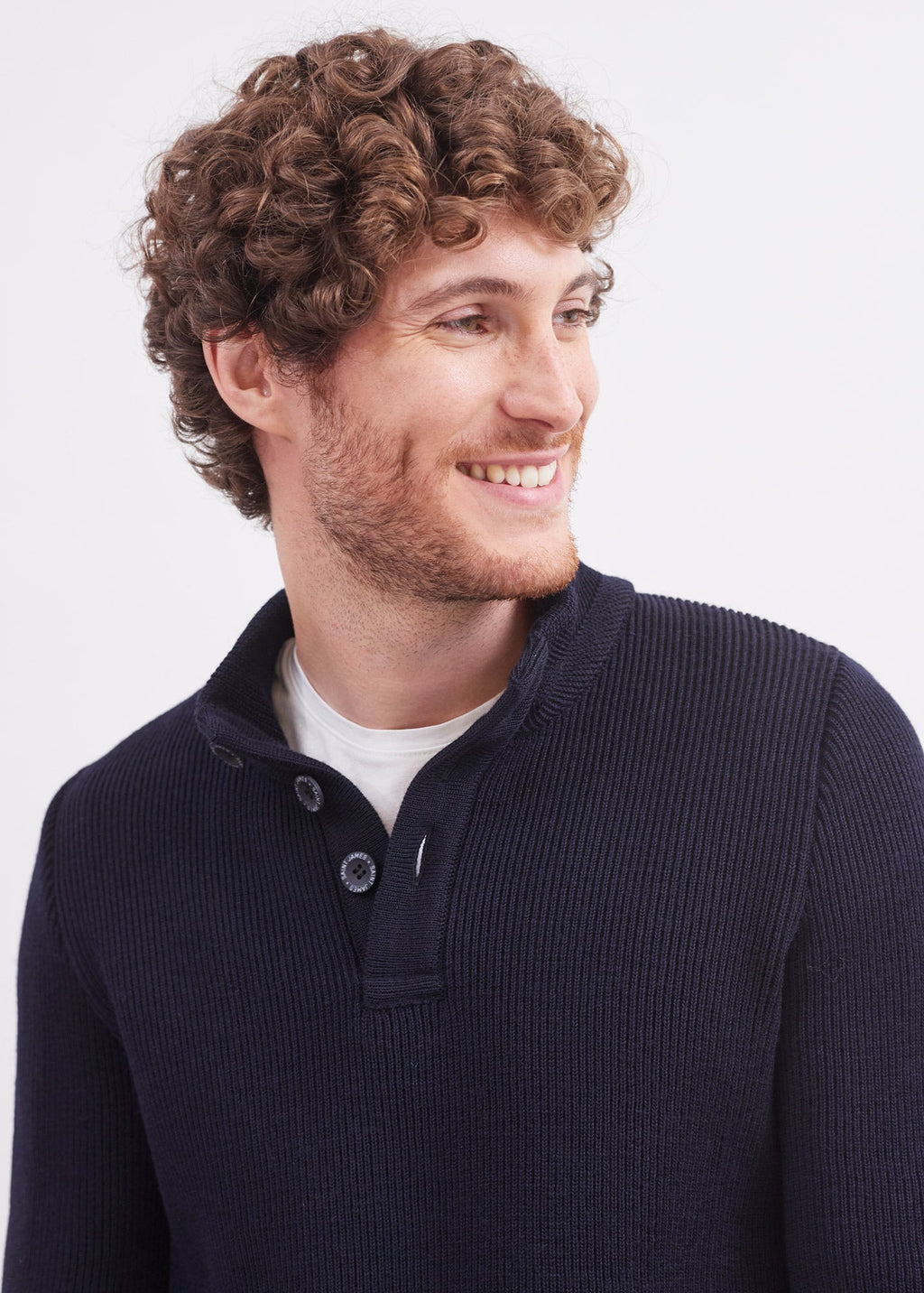 Saint James BOURBOULE - Buttoned High Collar Sweater for Men | Comfort Fit | 100% Wool (NAVY)