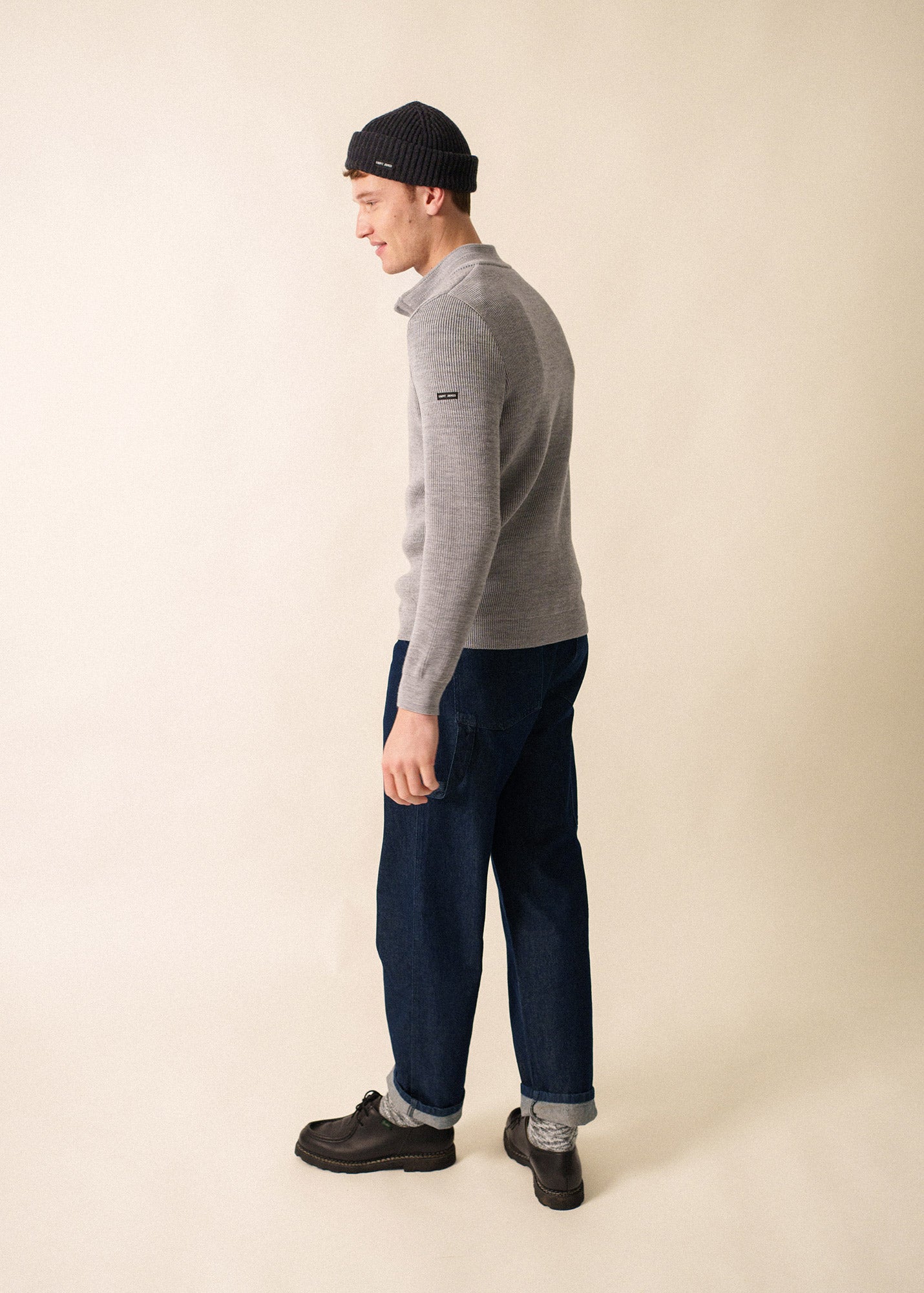 Saint James BOURBOULE - Buttoned High Collar Sweater for Men | Comfort Fit | 100% Wool (LIGHT GRAY)