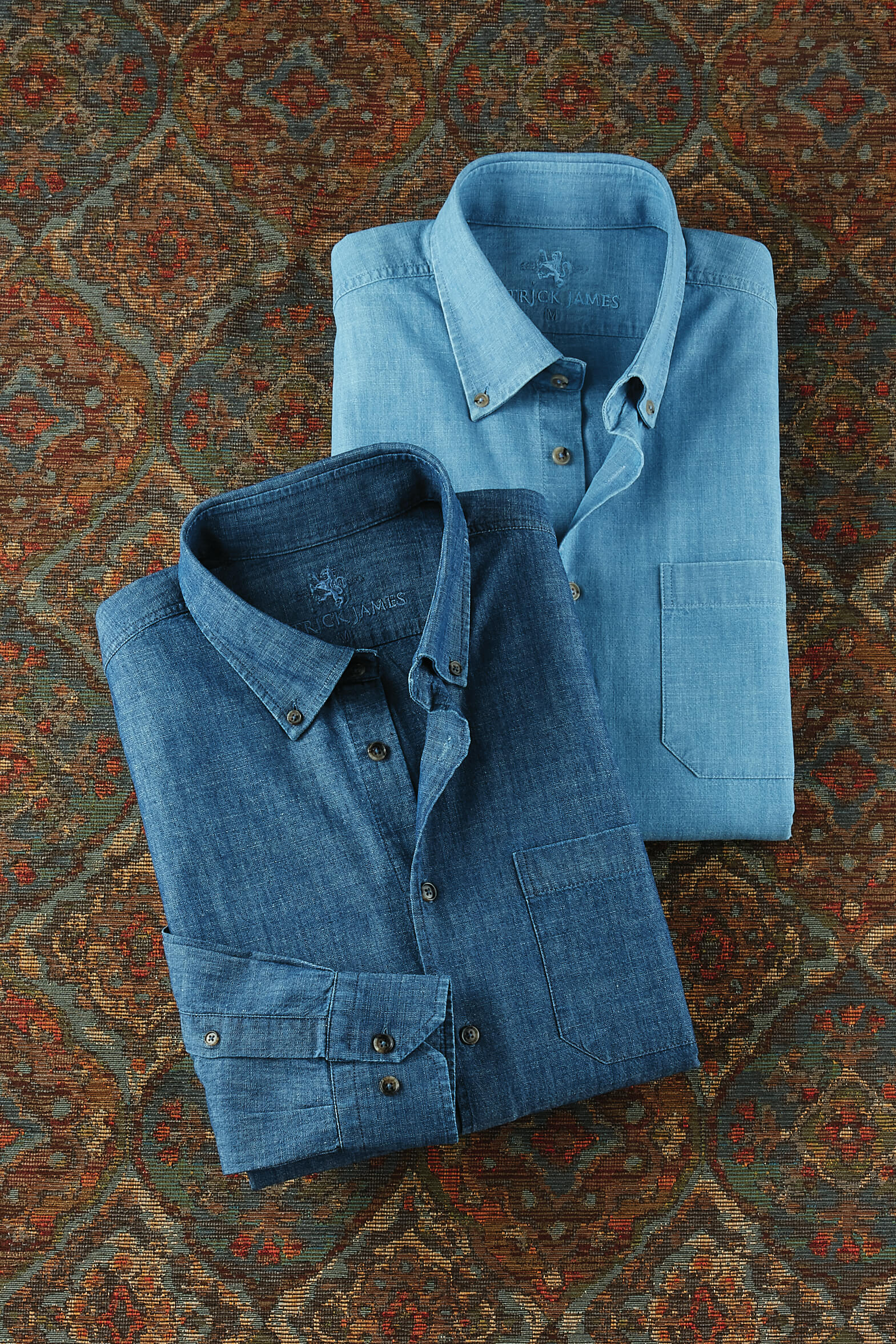 Patrick James Long Sleeve Button Down Solid Chambray Shirt