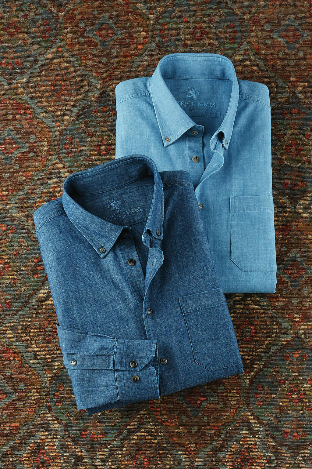 Patrick James Long Sleeve Button Down Solid Chambray Shirt