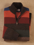 Patrick James Reserve Lyndhurst Lambswool Stripe Mock 1/4 Zip, Cocoa