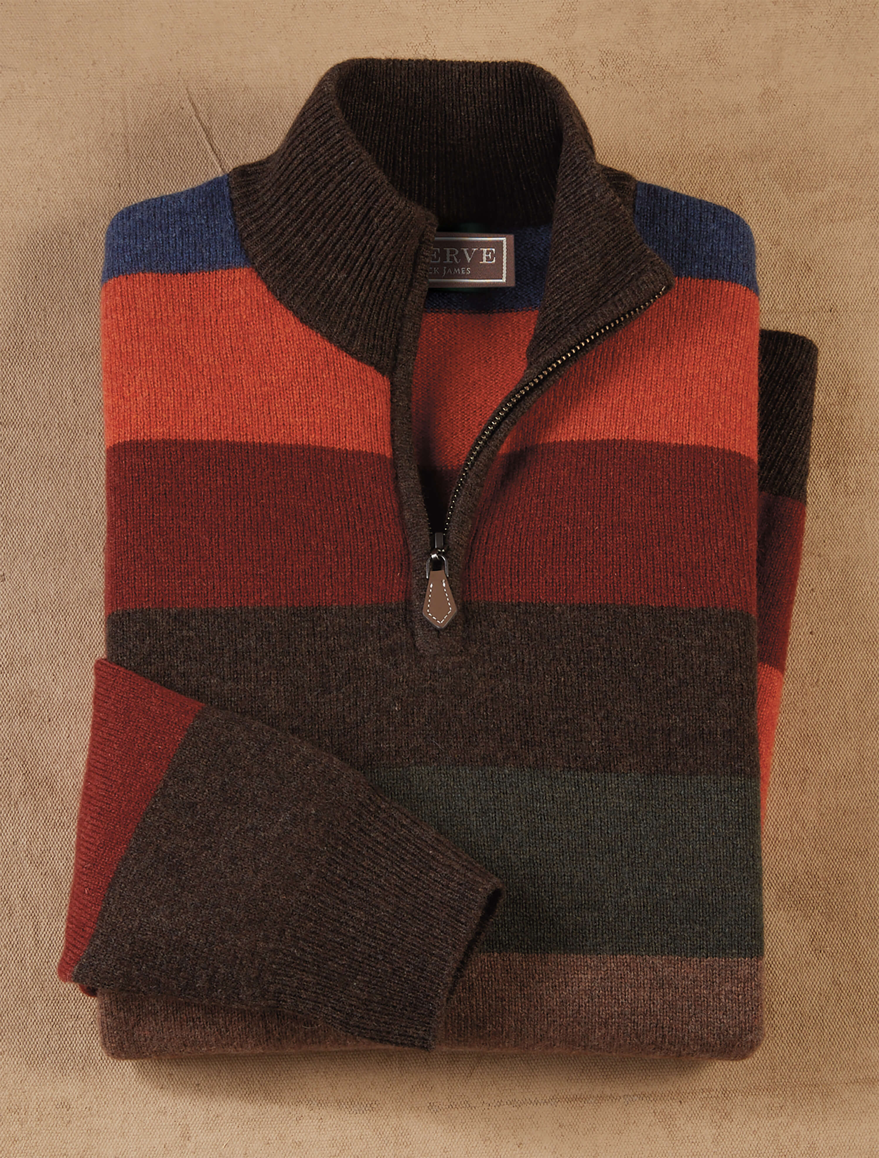 Patrick James Reserve Lyndhurst Lambswool Stripe Mock 1/4 Zip