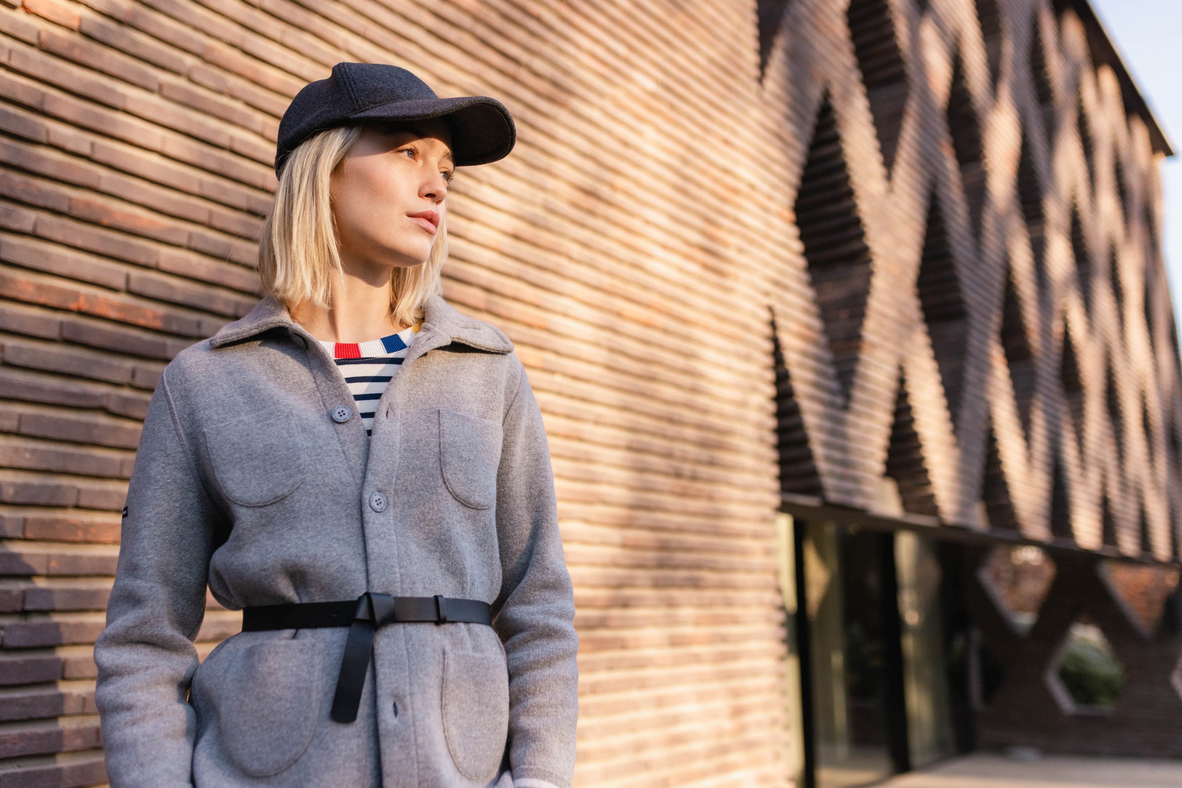 Saint James NASHVILLE - Short Buttoned Jacket with Patch Pockets for Women (LIGHT GREY / WINTER WHITE)