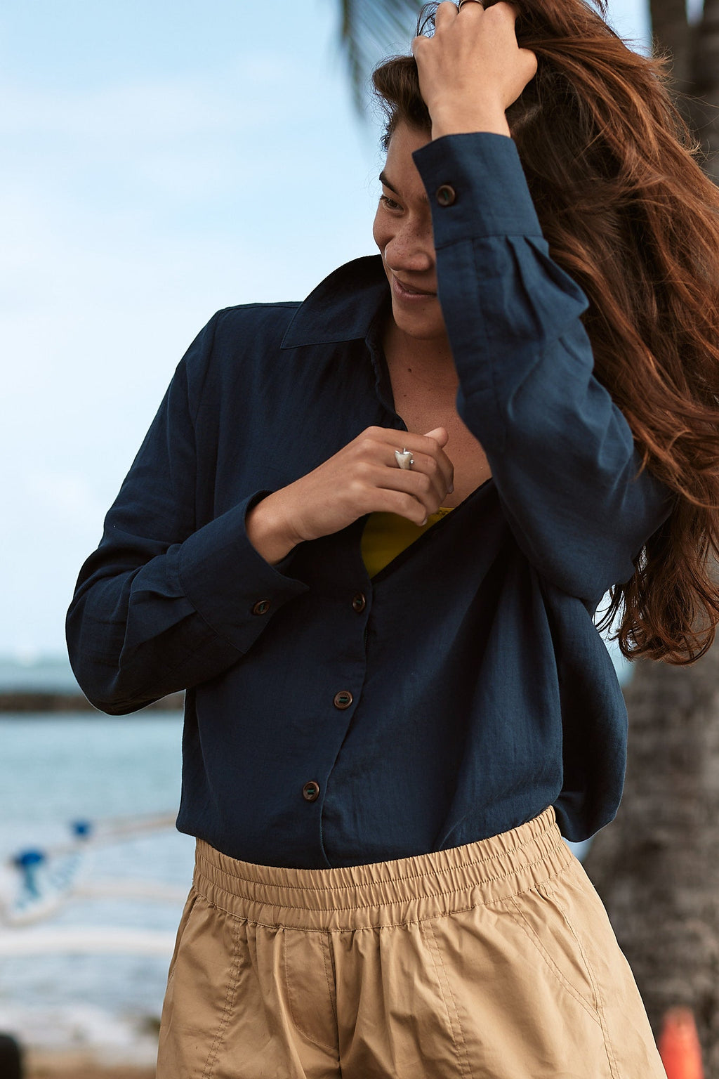 The Ansea Gauze Button Down Shirt - Navy