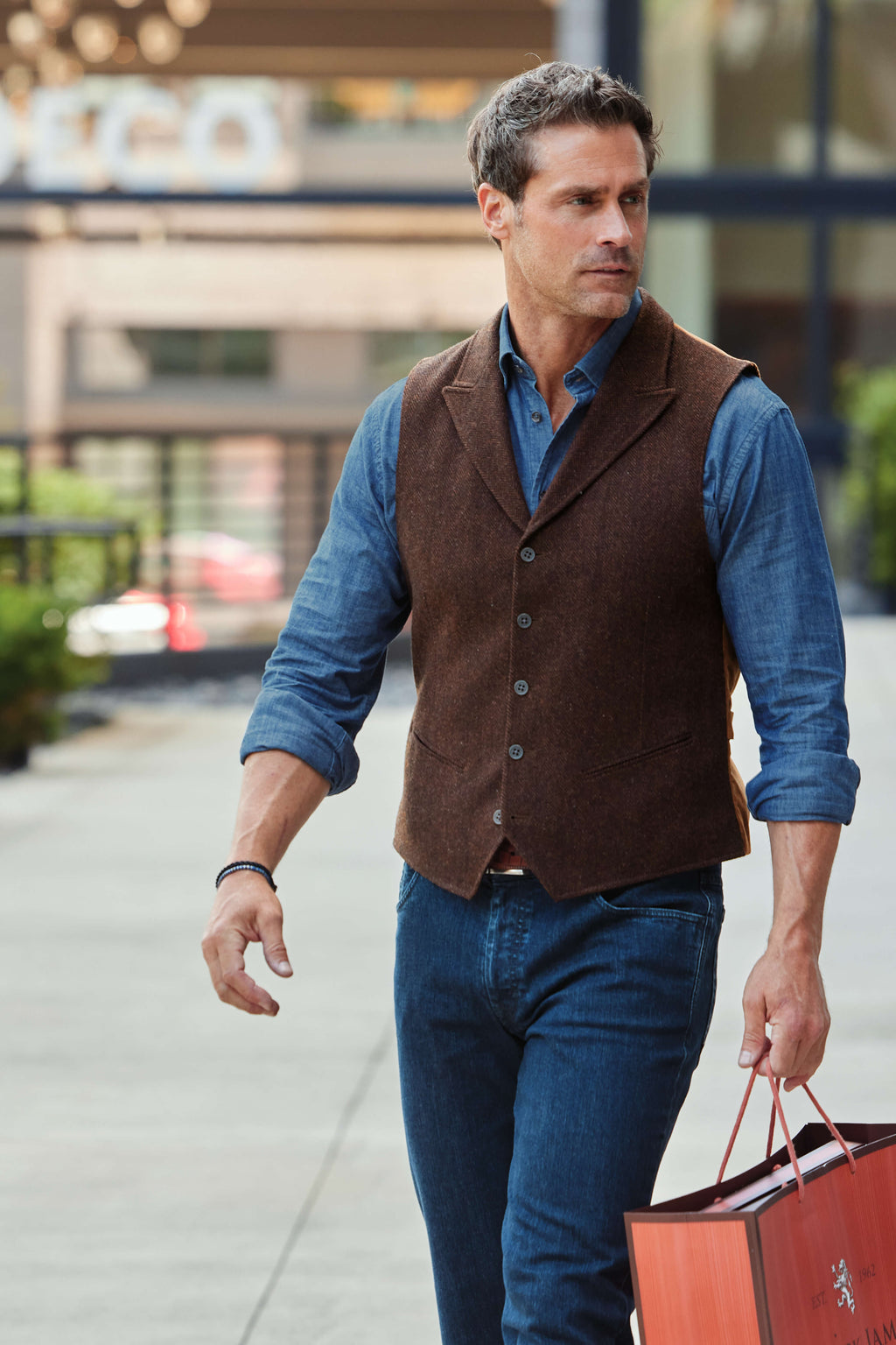 Patrick James Herringbone 5 Button Vest