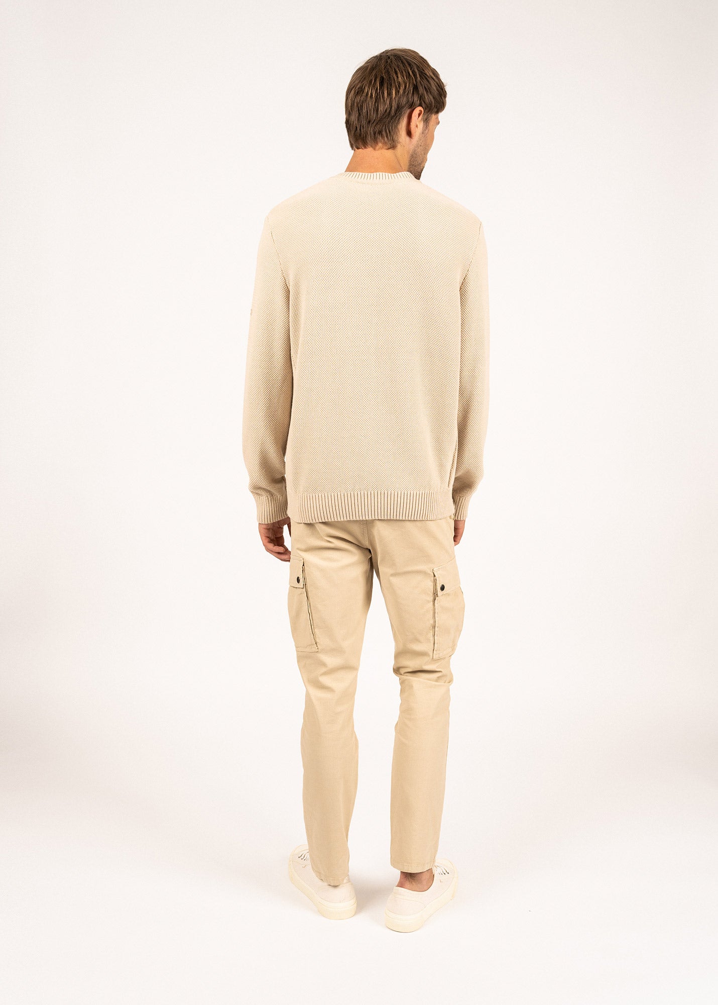 Saint James Jobourg Cotton Sweater In Moss Stitch For Men Oatmeal
