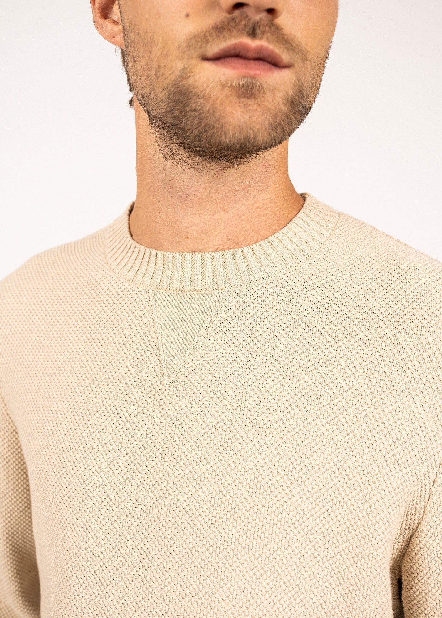 Saint James Jobourg Cotton Sweater In Moss Stitch For Men Oatmeal