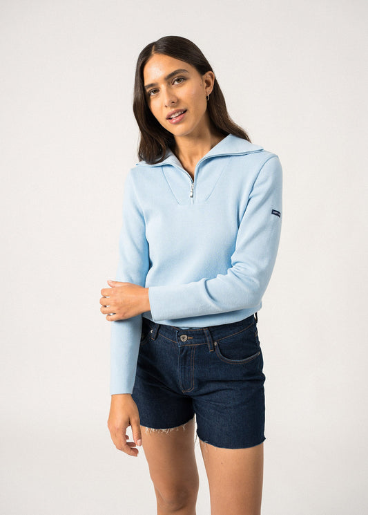 Saint James Passerelle Cotton Trucker Sweater For Women Light Blue