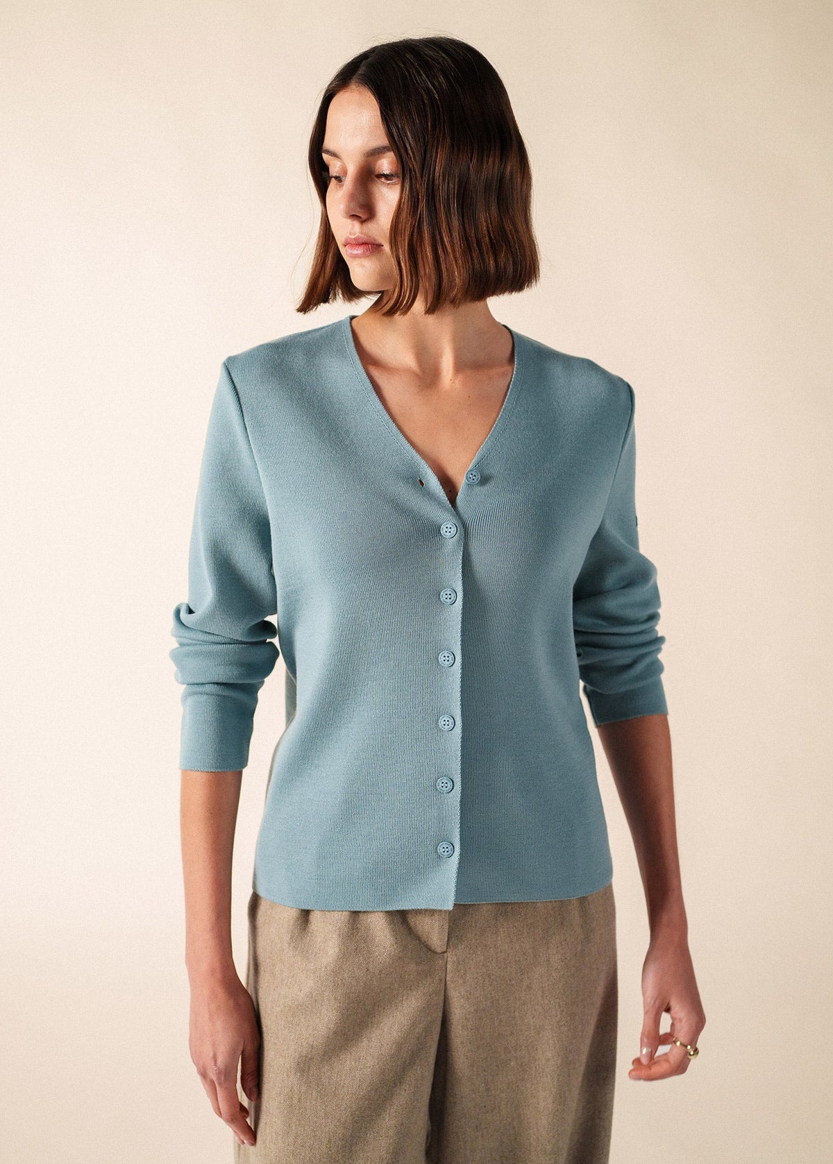 Saint James Brevands V-Neck Cardigan, Light Coastal Blue